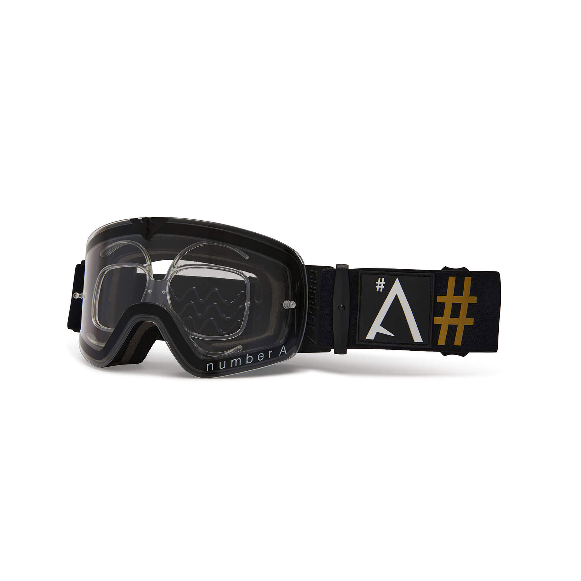 Number A Stato Goggles clear lens black & gold strap myopia accessory cycling eyewear mtb biking goggles