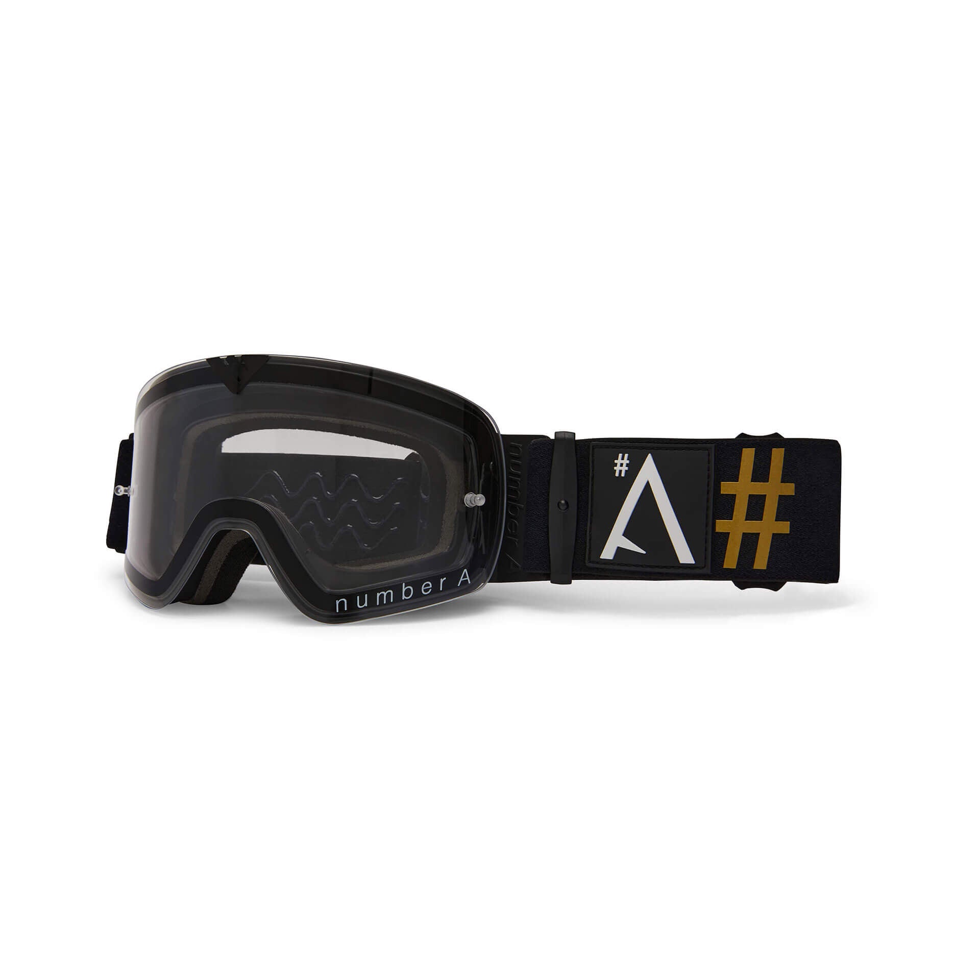 Number A Stato Goggles clear mirror lens black &amp; gold strap cycling eyewear mtb biking goggles